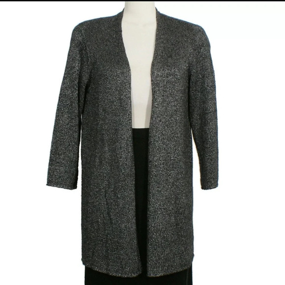 EILEEN FISHER Platinum Gray Linen Blend Shimmer Long Cardigan - Picture 2 of 16